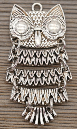 25x51mm Articulated Owl Pendant, Antique Silver