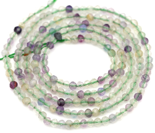 Approx. 15" Strand 2mm Rainbow Fluorite Faceted Round Beads