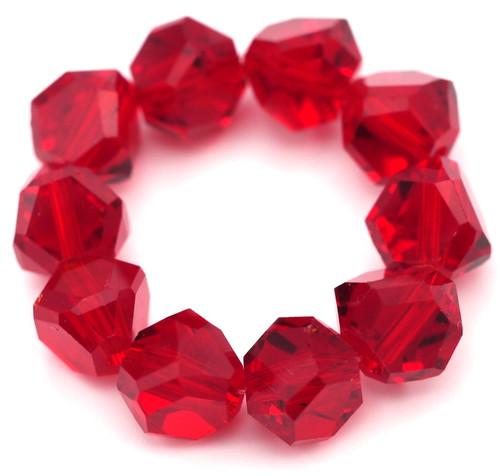 10pc Strand 9mm Crystal Faceted Diagonal Cube Beads, Red 