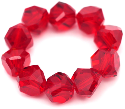10pc Strand 9mm Crystal Faceted Diagonal Cube Beads, Red 