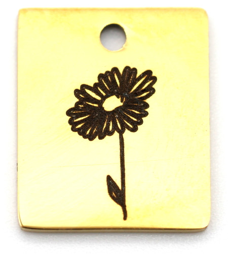 13x11mm Gold Stainless Steel Laser-Etched Birth Month Flower Charm, Daisy (April)