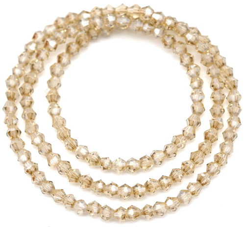 Approx. 13.5" Strand 3mm Crystal Faceted Bicone Beads, Champagne Shimmer 