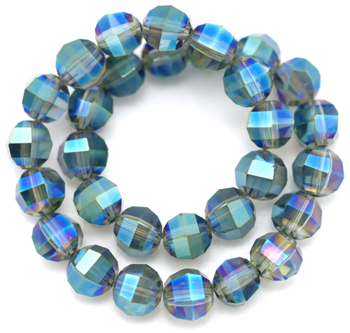 30pc Strand 6x5mm Crystal Faceted Lantern Beads, Blue-Green Iris