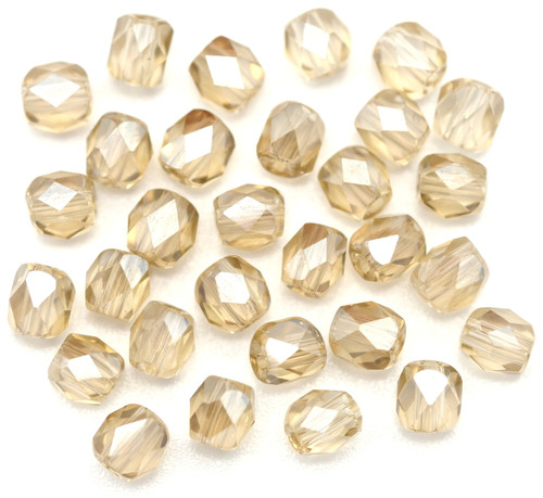 30pc 4mm Crystal Faceted Cubic Cylinder Beads, Champagne Shimmer