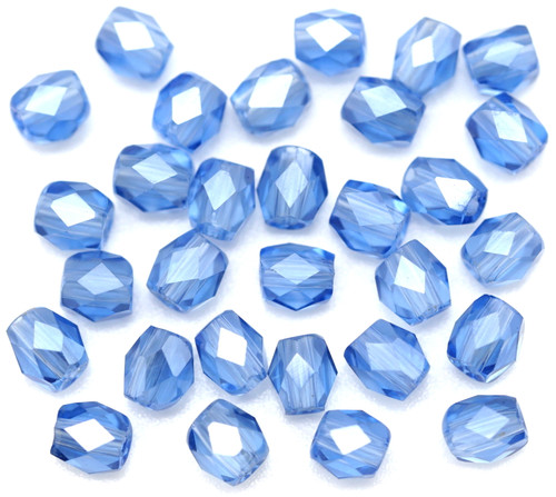 30pc 4mm Crystal Faceted Cubic Cylinder Beads, Light Sapphire Shimmer