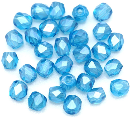 30pc 4mm Crystal Faceted Cubic Cylinder Beads, Aqua Shimmer