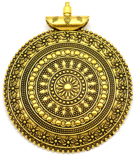 70x58mm Textured Medallion Pendant, Antique Gold