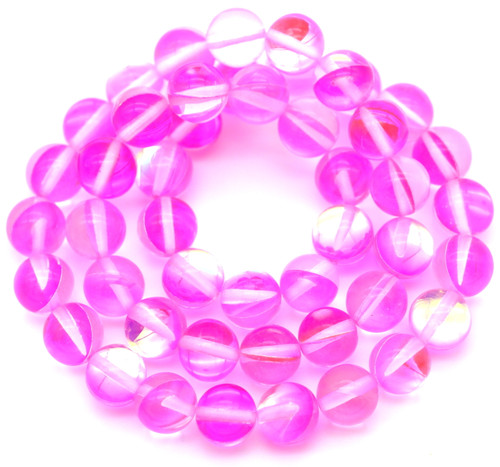 Approx. 15" Strand 8mm "Moonstone" Glass (Man-Made) Round Beads, Crystal Pink