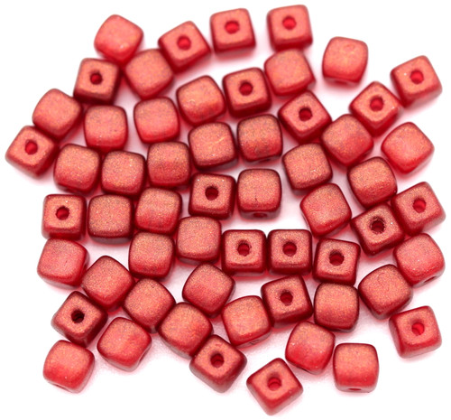 5-Gram Bag (Approx. 50+ Pcs) 4mm Czech Pressed Glass Cube Beads, Crystal/Sangria Luster