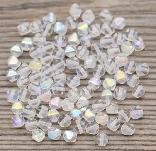 Approx. 5-Gram Bag of 4mm Czech Pressed Glass Bicone Beads, Crystal AB