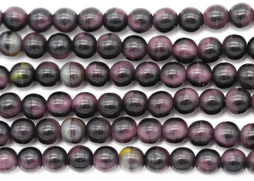 4.5" Strand (About 30pc) 4mm Czech Pressed Glass Druk Round Beads, Deep Violet/Multi Swirl
