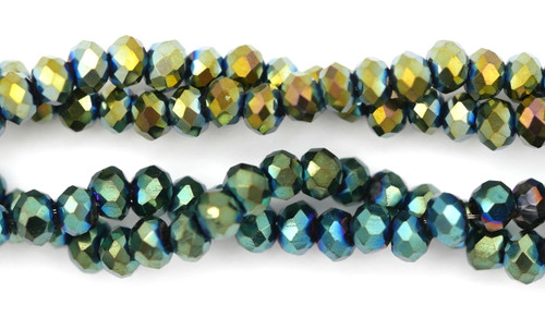 Approx. 11" Strand 2.5x1.5mm Crystal ROndelle Beads, Metallic Green Iris