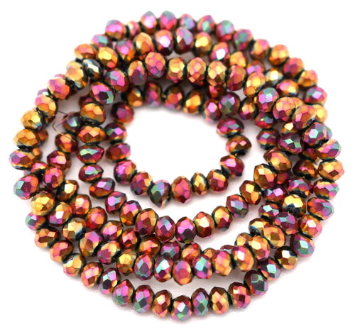 Approx. 11" Strand 2.5x1.5mm Crystal Rondelle Beads, Metallic Red Multi Iris