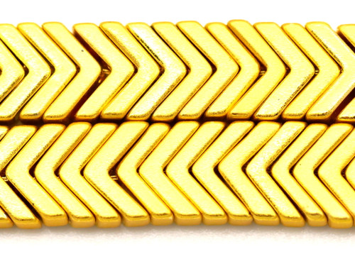 Approx. 16" Strand 3.5x6.5mm Synthetic Hematite Chevron Beads, Gold