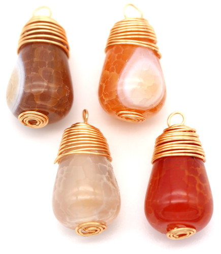 SPECIAL BUY: 4pc Approx. 18-21mm Crackled Agate & 18k Gold-Plated Copper Drops