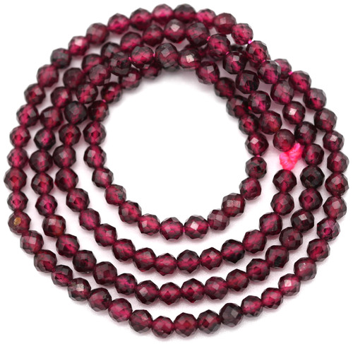 Approx. 15" Strand 3mm Garnet Finely-Faceted Round Beads