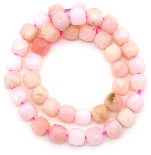 Approx. 7.5" Strand 4-5mm Pink Opal Faceted Cube Beads