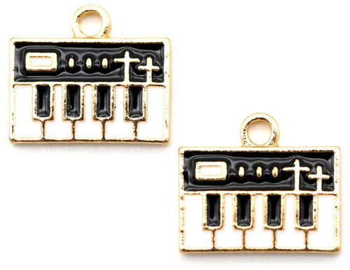 2pc 13x14mm Enameled Piano Keyboard Charms, Black/White/Gold