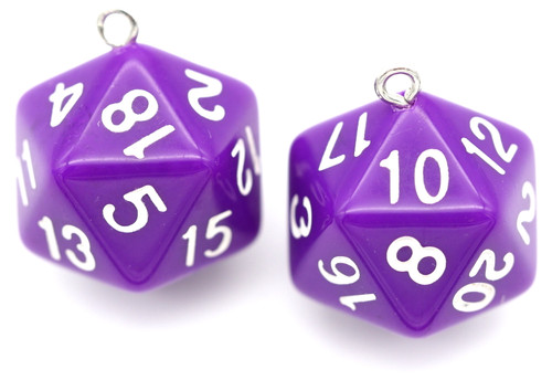 2pc Acrylic D20 Dice Pendant, Purple/White