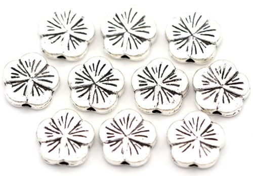 10pc 9x9.5mm 5-Petal Flower Spacer Beads, Antique Silver