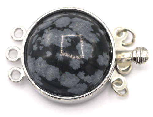 27x17.5mm Gemstone 3-Strand Box Clasp, Snowflake Obsidian & Silver-Finished Brass