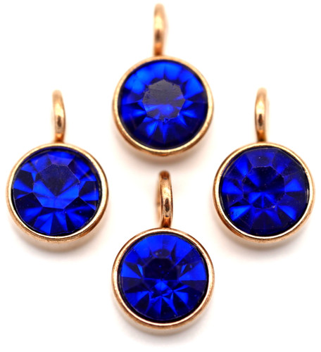 4pc 9x6mm Stainless Steel & Crystal Rhinestone Rose Gold Birthstone Drops, September (Sapphire Blue)