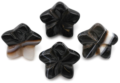 2pc 15mm Black Agate Flower Beads