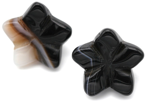 2pc 15mm Black Agate Flower Beads