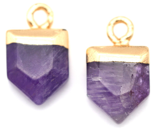 2pc 14x8mm Electroplated Amethyst Faceted Point Drops, Gold