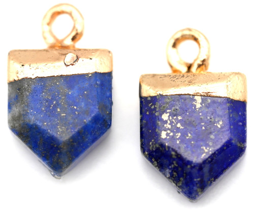 2pc 14x8mm Electroplated Lapis Lazuli Faceted Point Drops, Gold