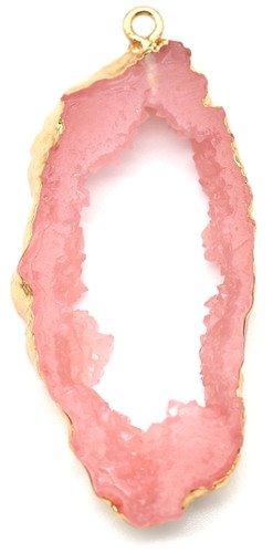 51x23mm Resin Druzy-Style “Geode Slice” Pendant, Pink/Gold