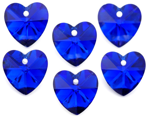 6pc 14mm Crystal Heart Drops, Foil-Backed Sapphire