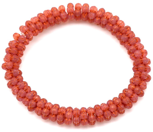48pc Strand 5mm Czech Pressed Glass Forget-Me-Not Spacer Beads, Pink Opal/Copper Wash