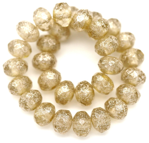 30pc 3x5mm Czech Fire-Polished Glass Faceted Rondelle Beads, Light Smoked Topaz/Silver Splash