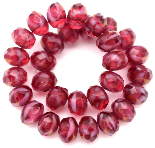 30pc 3x5mm Czech Fire-Polished Glass Faceted Rondelle Beads, Mulberry Swirl