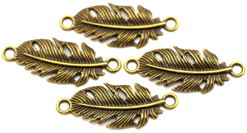 4pc 35.5x14mm Feather Links, Antique Bronze