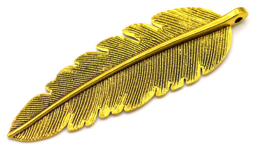 56x17mm Feather Pendant, Antique Gold