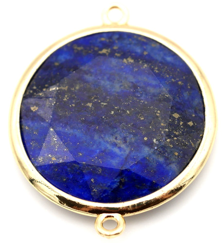 30x25mm Faceted Lapis Lazuli Round Focal Link, Gold
