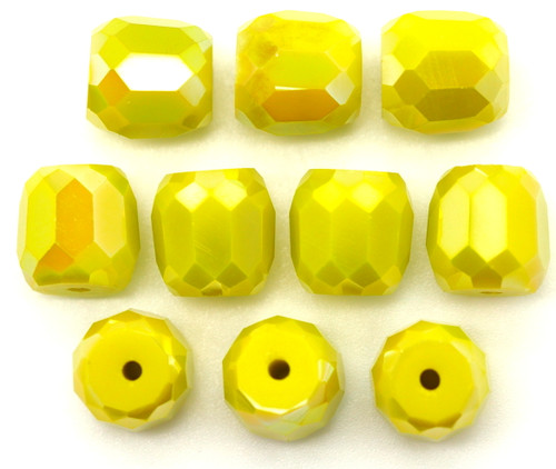 10pc 10mm Crystal Faceted Barrel Beads, Yellow AB