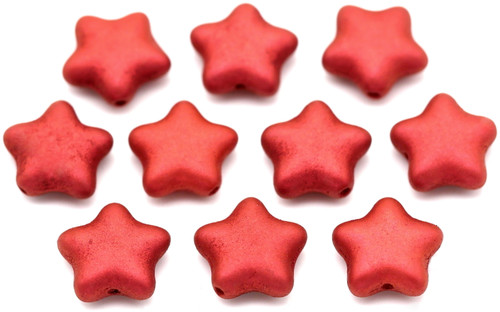 10pc 10mm Czech Pressed Glass Star Beads, Lava Red