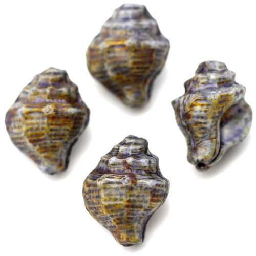 4pc 15x12mm Czech Pressed Glass Conch Shell Beads, Pepper Spice