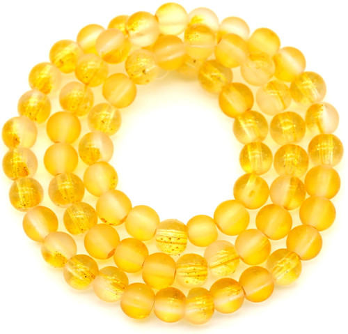 Approx. 14.5" Strand 6mm Frosted Glass Round Beads, Clear w/Golden Yellow Ombre/Gold Accent