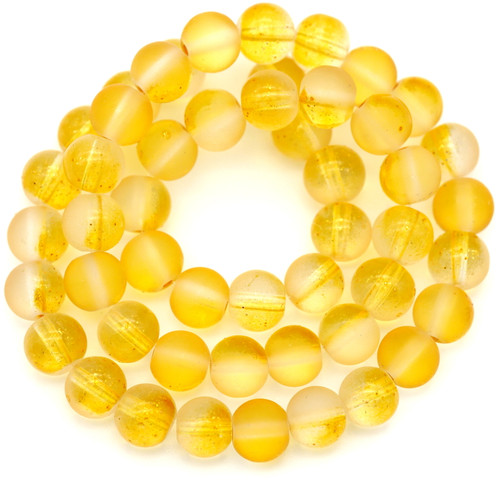 Approx. 14.5" Strand 6mm Frosted Glass Round Beads, Clear w/Golden Yellow Ombre/Gold Accent