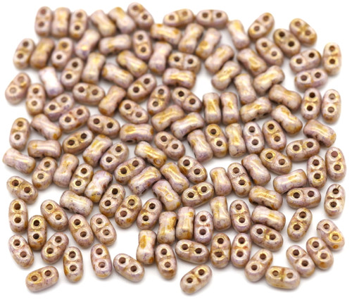 Approx. 10-Gram Bag of 5.5x2.8mm Czech Pressed Glass Bi-Bo 2-Hole Seed Beads, Alabaster/Senegal Violet