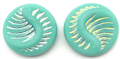 2pc 18mm Czech Glass Shell Fossil Bead, Opaque Turquoise/Matte AB