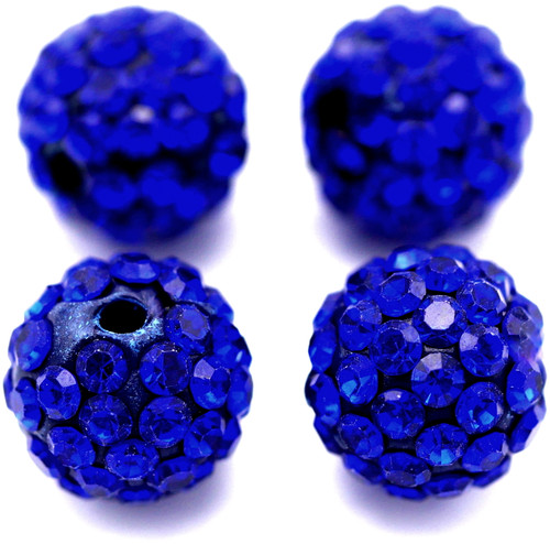 4pc 10mm Rhinestone Round Beads, Sapphire