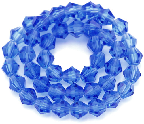 Approx. 10" Strand 6mm Crystal Faceted Bicone Beads, Light Sapphire
