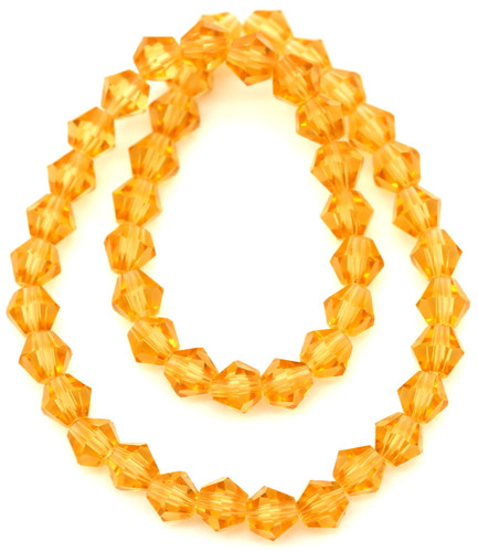 Approx. 10" Strand 6mm Crystal Faceted Bicone Beads, Light Topaz