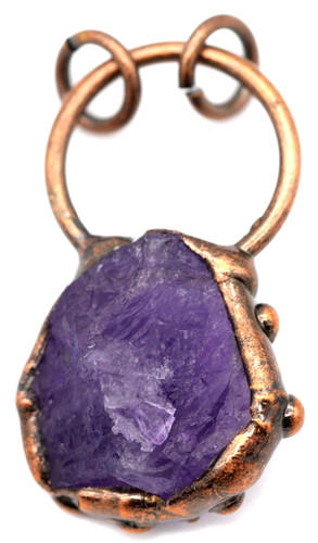 Approx. 39-49mm Amethyst Rough Nugget Pendant, Antique Copper