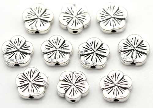 10pc 9x9.5mm 5-Petal Hawaiian Flower Spacer Beads, Antique Silver